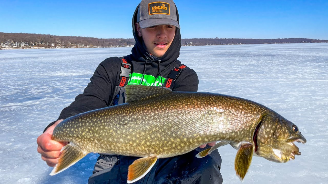 ICE FISHING for Lake Trout in WISCONSIN!! (INSANE) 