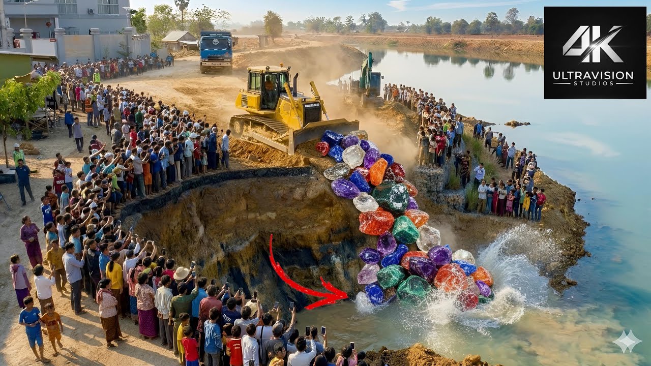 Great Skill! Shantui C3 Bulldozer Pushing Heavy Rocks INTO Water | 25T Dump Truck Action