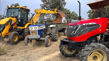 JCB 3DX Backhoe Loader Loading Mud In Mahindra DI VS Swaraj Tractor | Jcb And Tractor Cartoon