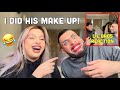 Makeup on my husband   lil bros reaction hilarious