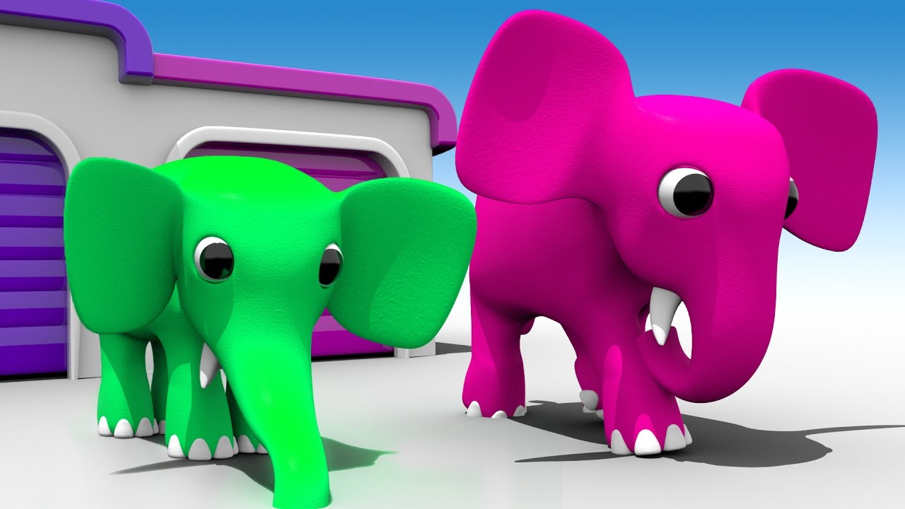 Cartoons Elephants Garage to Learn Colors for Children