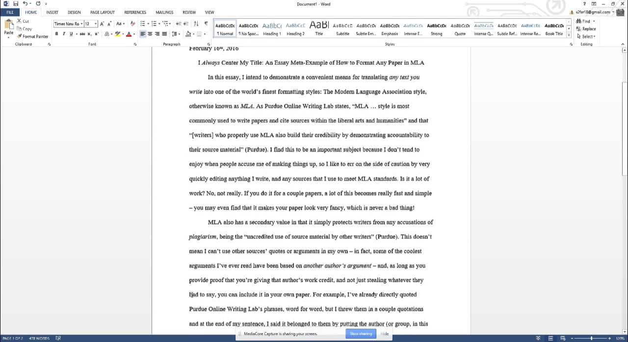 mla format essay indent