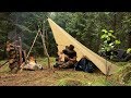 Camping Under a Tarp in Heavy Rain - Bread Baking - Campfire Cooking - Solo Wild Camping - Painting