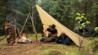 Camping Under a Tarp in Heavy Rain - Bread Baking - Campfire Cooking - Solo Wild Camping - Painting