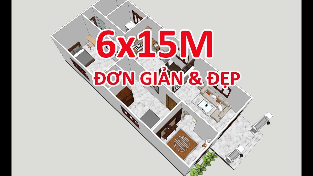 GỢI Ý BỐ TRÍ NHÀ CẤP 4 6x15M 2 PHÒNG NGỦ ĐẸP - YouTube