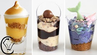 3 EASY Shot Glass Desserts Cups Do Ahead Lemon Meringue Chocolate Whopper Vanilla Mermaid Cheesecake