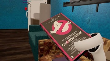 Virtual Reality Unreal Engine 5 90`s VR Hangout picking out a VHS and using Beer Pong Gun