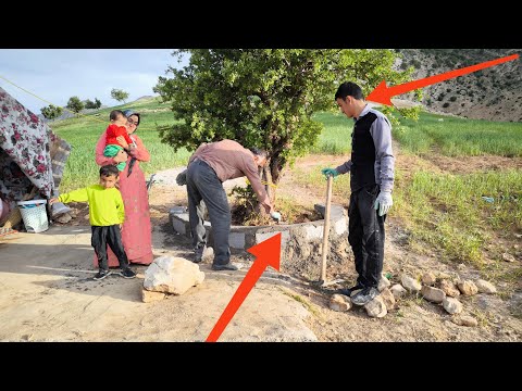 The art of the engineer and Agha Ali: making a beautiful pond for the tree in front of the tent