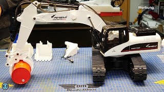 Exclusive RC Excavator HUINA 580 V4 full metal 1/14 scale in white from AMEWI - UNBOXING