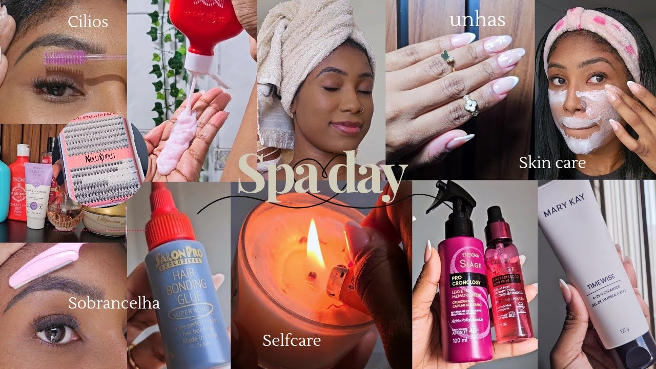 Spa day 🤍🎀 cílios, unhas, cabelo e skin care - self care em casa 🏠✨️