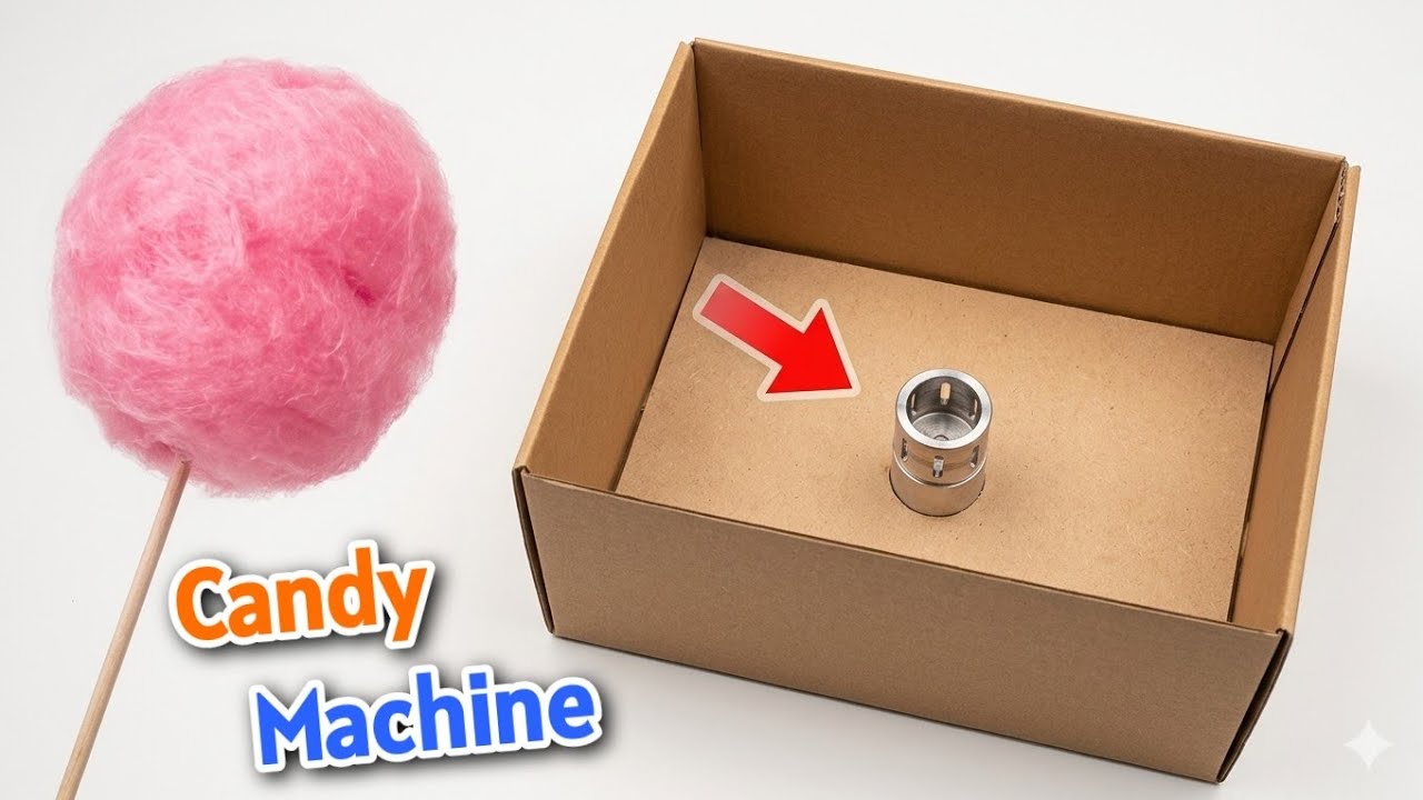How to make Cotton Candy machine at home using Cardboard Box - YouTube