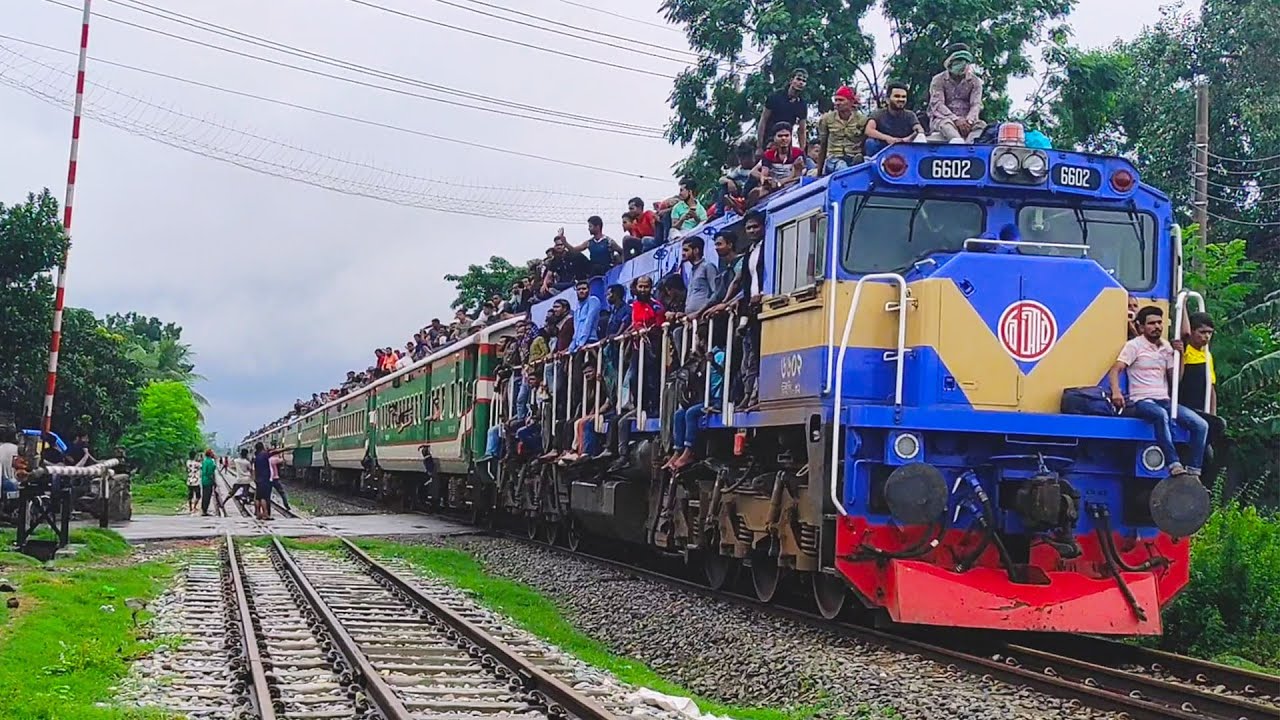Overloaded Passengers with Drutojan express ।। Train Up & Down crossing ...