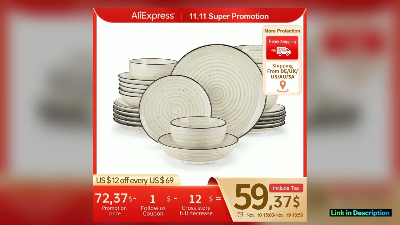 vancasso 2448 Piece Beige Plates Dinner Sets Ceramic Dinnerware Sets Handpainted Spiral With 6