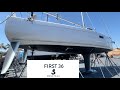 Beneteau First 36 out of the water in the boat yard and sailing 12 knots boat speed