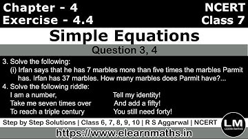 Simple Equations | Class 7 Exercise 4.4 Question 3 - 4 | NCERT | Learn Maths
