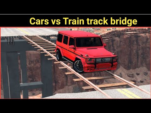 Car vs Train track bridge - BeamNG.Drive #car #train #bridge #shorts