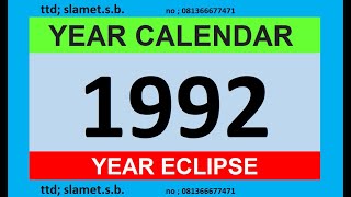1992 calendar + map of solar and lunar eclipses in the world