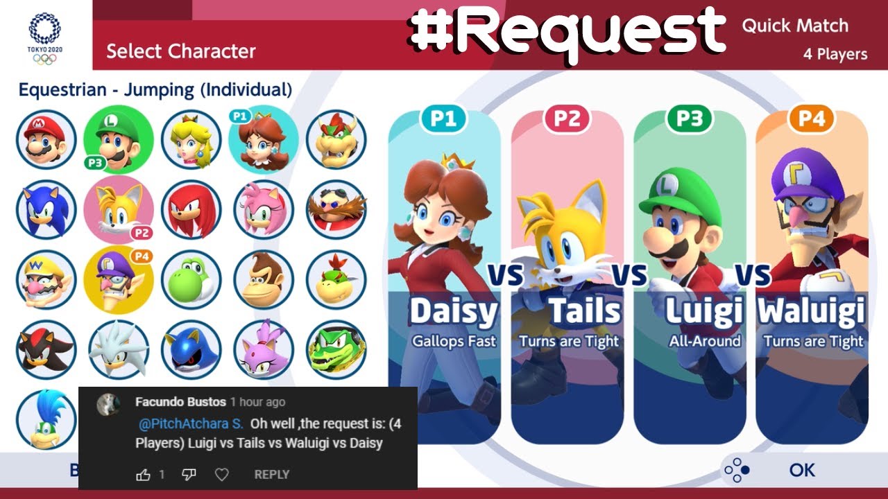 Mario & Sonic at Tokyo 2020 : Gameplay (4 Players) Luigi VS Tails VS Waluigi VS Daisy