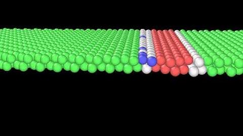 Molecular dynamics - moving dislocations (close up)