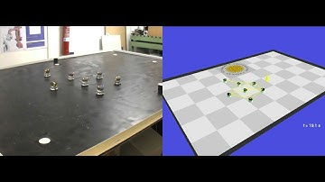 Multiple robots performing a flocking mission with moving rendez vous point