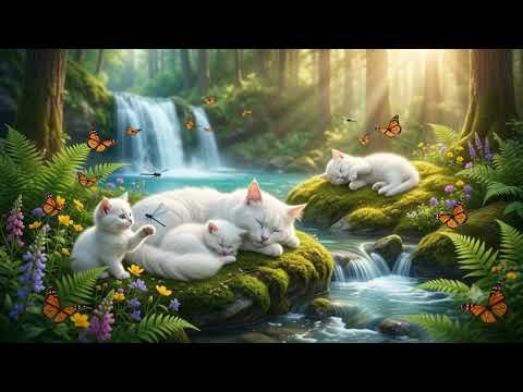 Dreamy White Angora Cat Sleep Music 🐈 Music Box Lullaby Vol. 14 | Crystal Waterfall Ambience