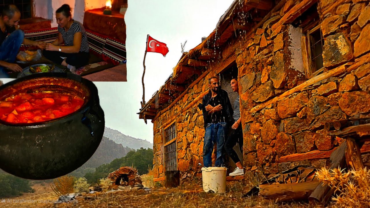 DAĞ EVİ EŞİMLE ŞİDDETLİ YAĞMURDA KAMP~GUZİNE SOBADA MUHTEŞEM GÜVEÇ