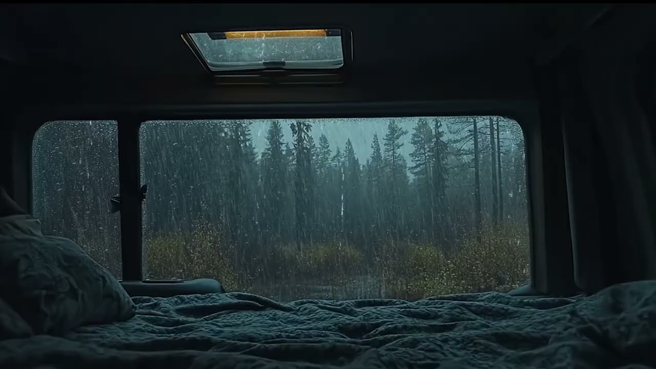 3 Hours⚡️Nighttime Forest Rain On Camper Windows To Help You Sleep Effortlessly