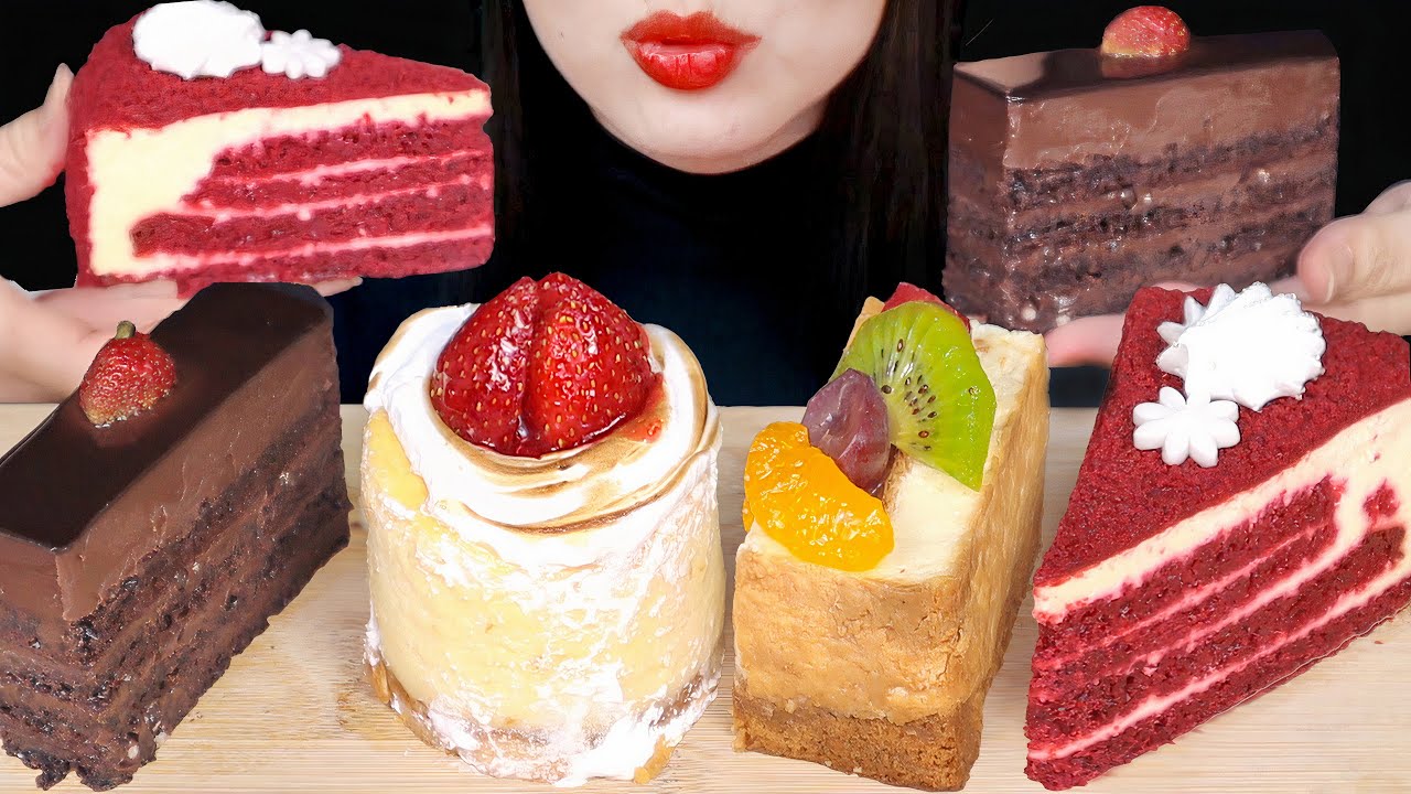 ASMR THE HARVEST CAKE - CHOCOLATE DE VILLE, STRAWBERRY CHEESECAKE, RED VELVET, MIX FRUIT CHEESECAKE
