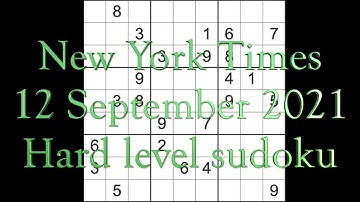 Sudoku solution – New York Times sudoku 12 September 2021 Hard level