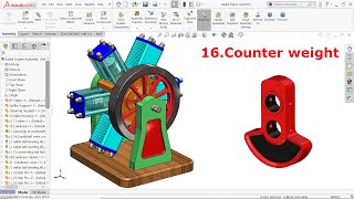 Six Cylinder Radial Engine in Solidworks 16.Counter weight