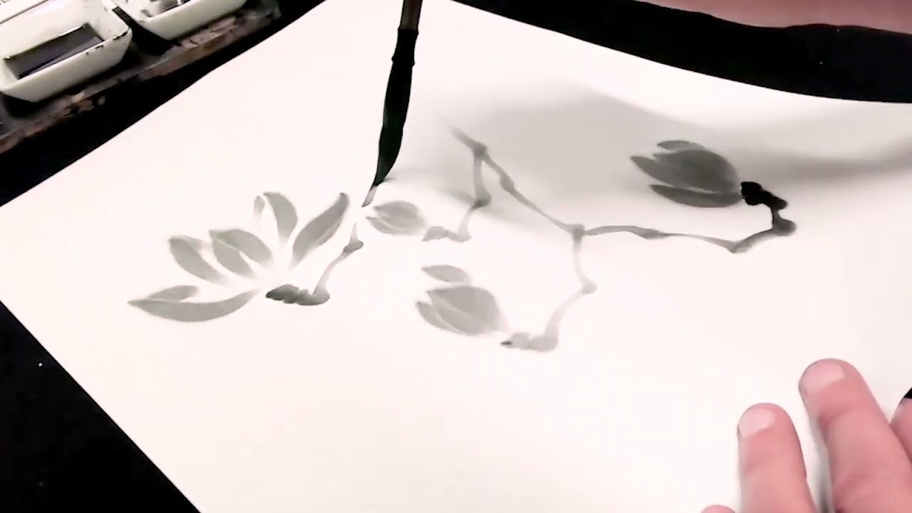 Come disegnare la magnolia con l'inchiostro di china e la tecnica del  SUMI-E 