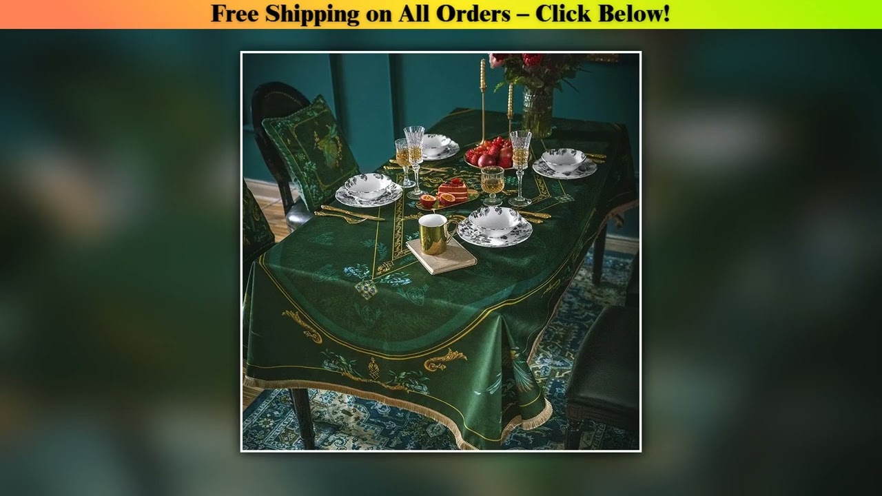 Luxury Velvet Tablecloth, Rectangular, Vintage Green Lace, Dining Centerpiece Fabric, Tea Party,