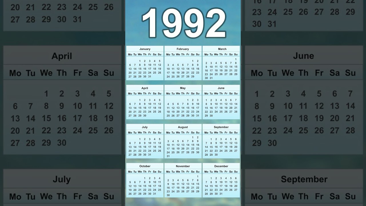 1992 Calendar - YouTube