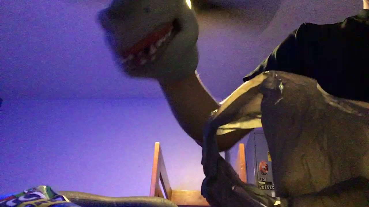 Shark puppet eats jolly rancher - YouTube