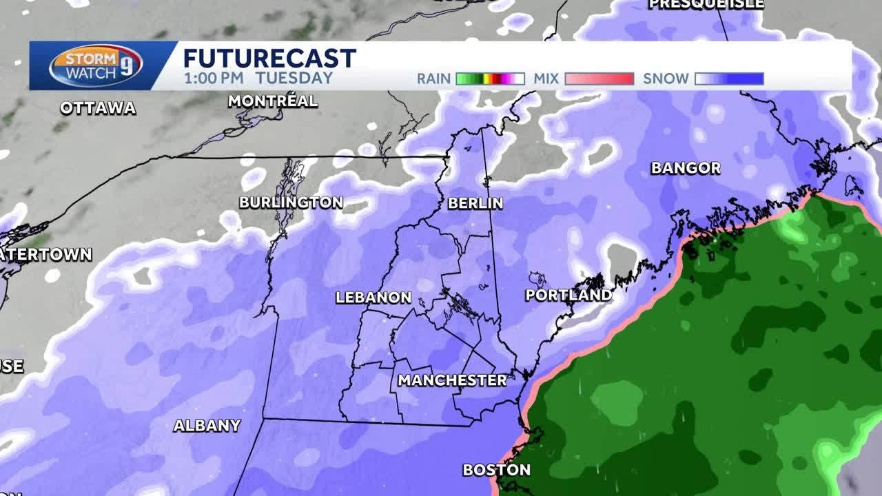 Hour-by-hour forecast of snow moving into New Hampshire - YouTube
