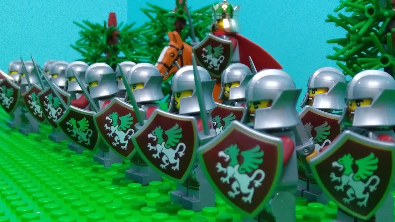 Lego medieval castle army battle Griffin knights vs Bear Knights. Stop Motion Animation.