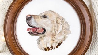 It took 40 different colors to create this GOLDEN RETRIEVER thread painting pet portrait!