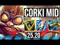 CORKI vs AKSHAN (MID) | 4k comeback, Legendary, 45k DMG | KR Challenger | 25.20