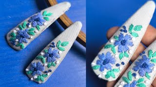 Diy Hand embroidered hair clips / how to make embroidery hair clip/ hair clip embroidery designs