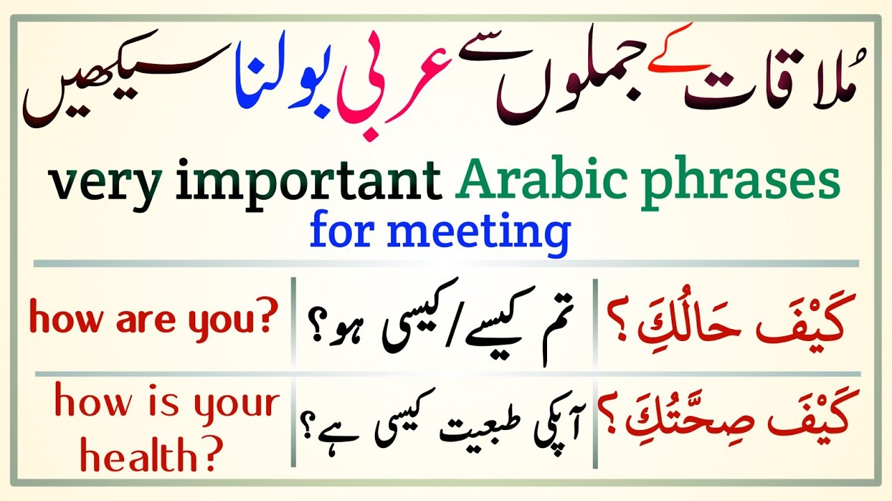 very important Arabic phrases for meeting Learn Arabic language in EnglishUrdu Urdu to