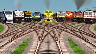 9 Indian Trains.Passing On X Branched Railroad Tracks || Train Gameplay || Train Simulator Classic