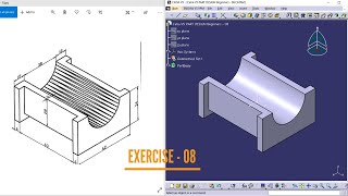 Catia V5 PART DESIGN - 08 || Catia Part Modeling || 3D Part Design || Beginners Exercise