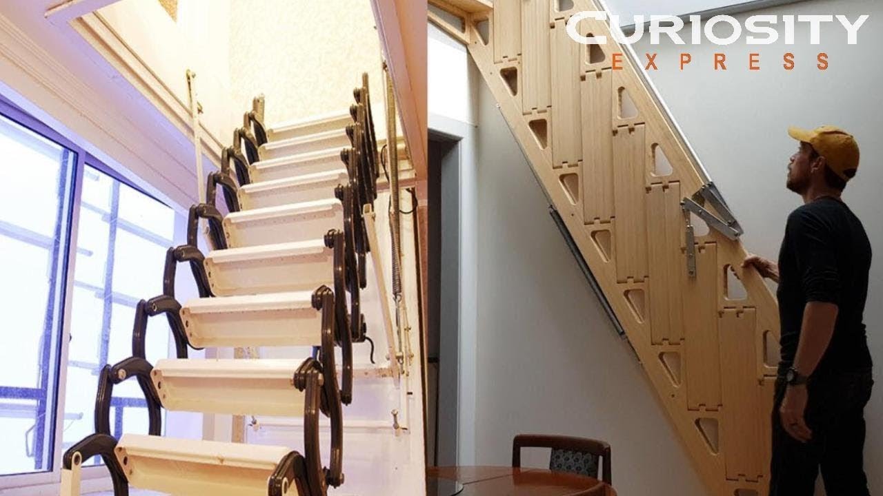Escaleras plegables montadas en la pared, escalera plegable tipo loft,  escalera retráctil para ático abatible, escalera retráctil desplegable para