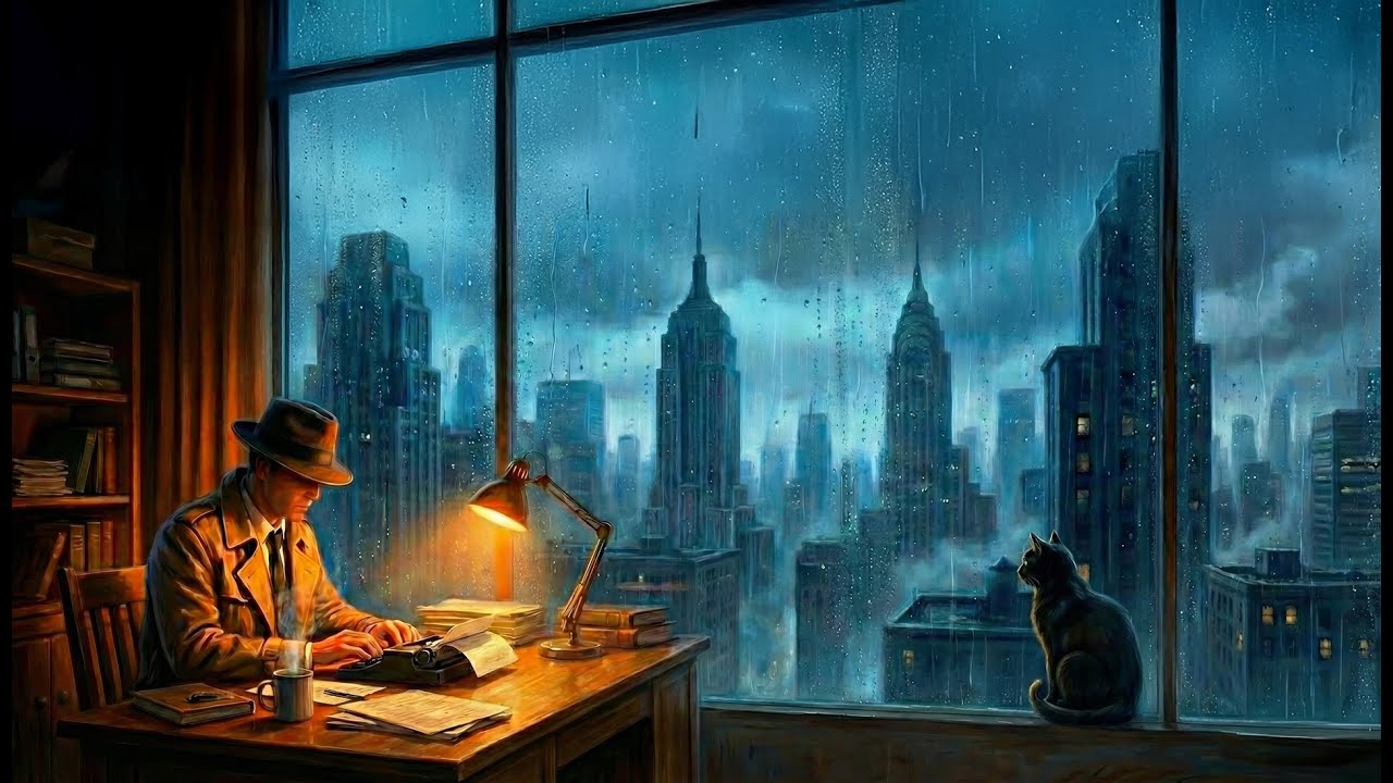 Dark Noir Jazz for Deep Focus — Rain on the Window Ambience | 3 Hours