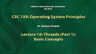 Operating Systems Lecture 19: Threads (Part 1): Basic Concept