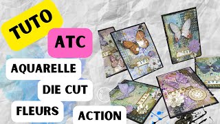 TUTO SCRAPBOOKING   ARTIST TRAIDING CARDS TAMPONS FLEURS AQUARELLE de chez ACTION