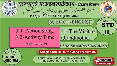 BMC VTC URDU Std -2nd SUB- English Topic 3.1- Action Song & 3.2-Activity Time. by Amina Shaikh