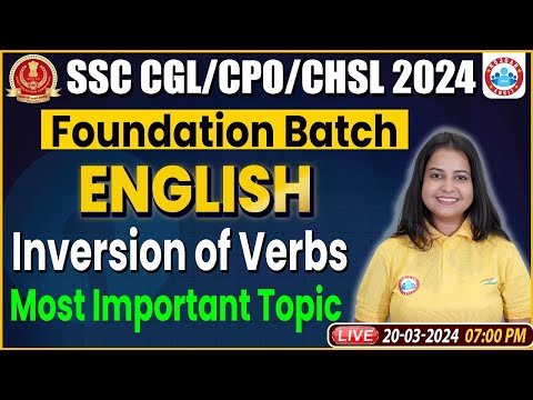 SSC CGL, CHSL & CPO Class, Inversion of Verbs English Class, SSC CGL English Class by Kiran Mam
