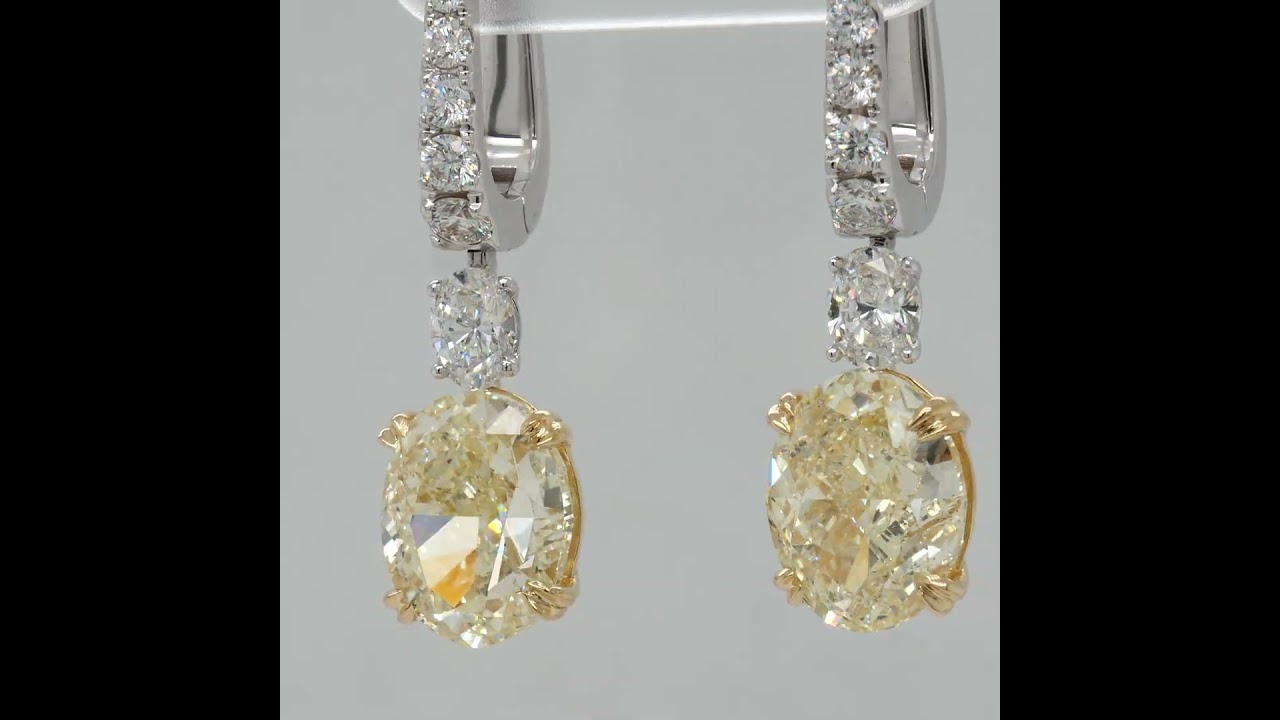 Oval Yellow Diamonds Drop Earrings Gia