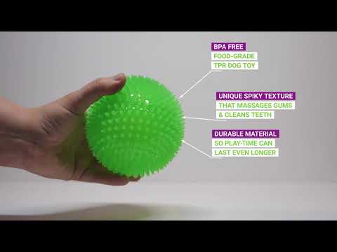 Gnawsome Spiky Squeak & Light Ball Dog Toys - Cleans Teeth and Promotes Healthy Gums, Colors vary